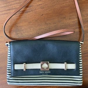 Black and white striped Kate Spade crossbody bag